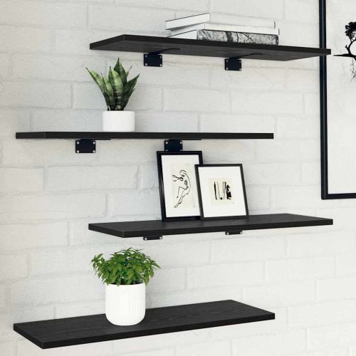 Етажерка Борд 4 pcs Черен 60 x 20 x 1,5 cm Инженерно дърво