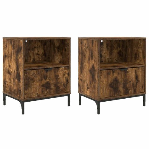Нощен шкаф 2 pcs Опушен дъб 49 x 36 x 61 см Инженерно дърво