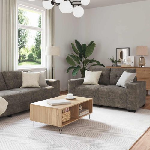 Диван 3 pcs Тъмен сив 221 x 80 x 80 см Ленена смесена тъкан