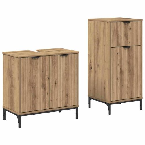 Комплект мебели за баня 2 pcs Дъб Конструирано дърво и метал.