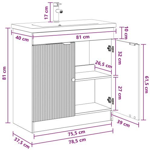 Комплект мебели за баня Черно 78,5 x 37,5 x 81 см