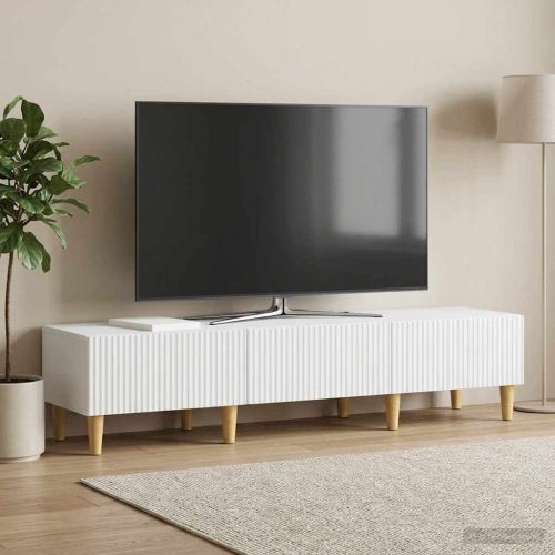 ТВ шкаф с чекмедже Бяло 147 x 34,5 x 30 см Инженерна дървесина