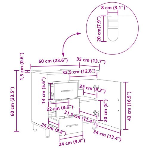 Шкаф със светло за баня Бяло 60 x 35 x 60 см