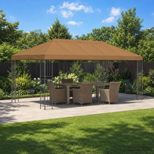 Градинска беседка 6 x 3 m Бежово Полиестер и стомана 190 gsm