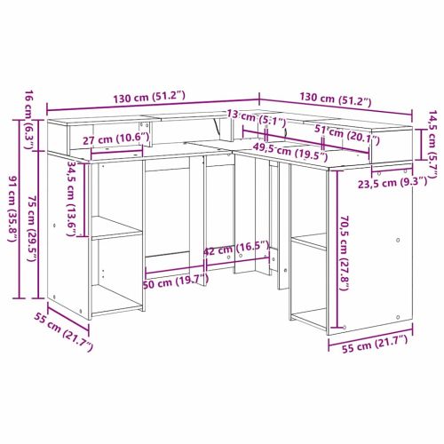 Бюро с рафт Черния дъб 130 x 130 x 91 см Инженерно дърво