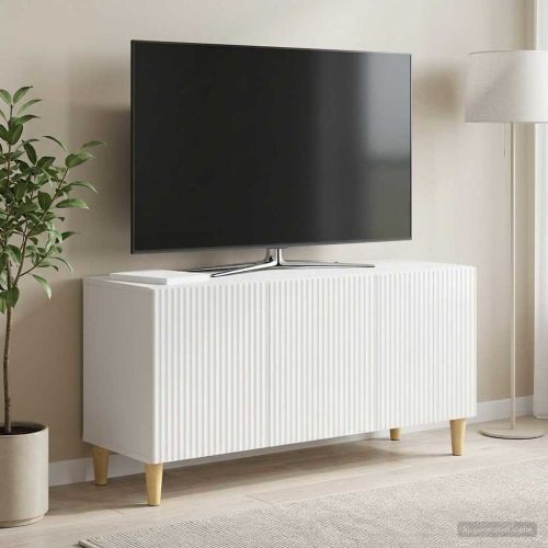 ТВ шкаф Бял гланц 99 x 34,5 x 50 см Инженерна дървесина