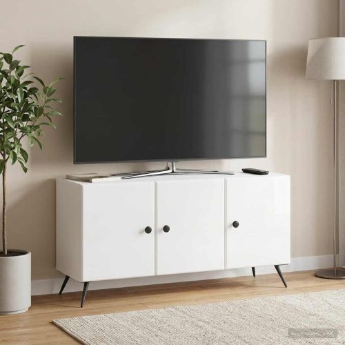 ТВ шкаф Бял гланц 99 x 34,5 x 50 см Инженерна дървесина