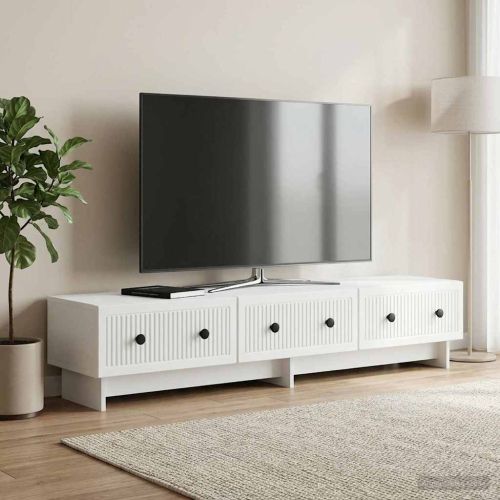 ТВ шкаф с чекмедже Бяло 147 x 34,5 x 30 см Инженерна дървесина