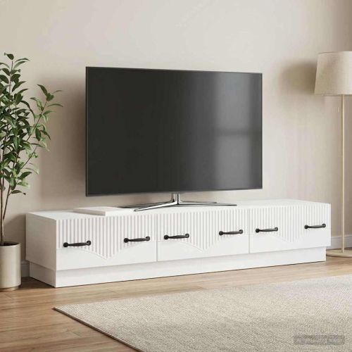 ТВ шкаф Бял гланц 147 x 34,5 x 27 см Инженерна дървесина