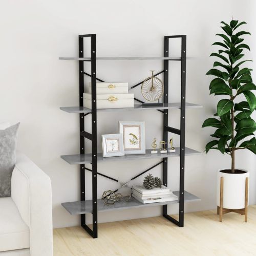 4-етажна библиотека бетонно сив 100x30x140 см инженерно дърво