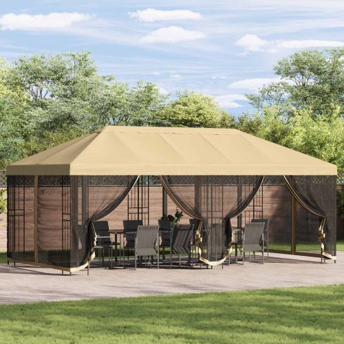 Градинска беседка 6 x 3 m Кремаво Полиестер и стомана 190 gsm