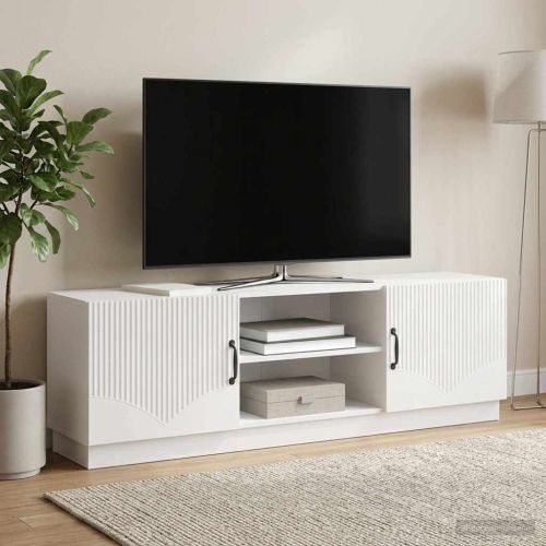 ТВ шкаф Бял гланц 150 x 31 x 47 см Инженерна дървесина