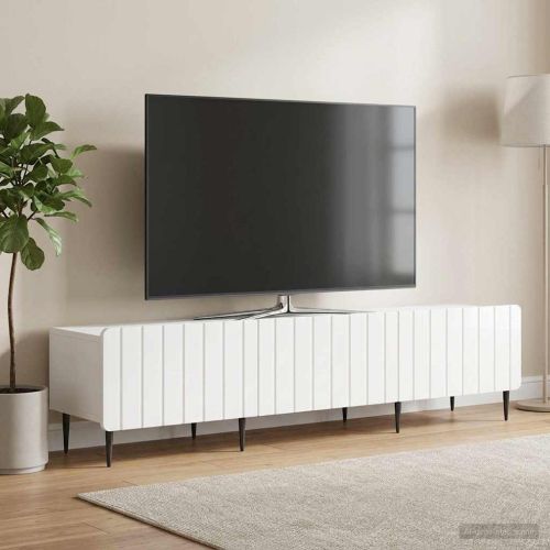ТВ шкаф Бял гланц 147 x 34,5 x 32 см Инженерна дървесина