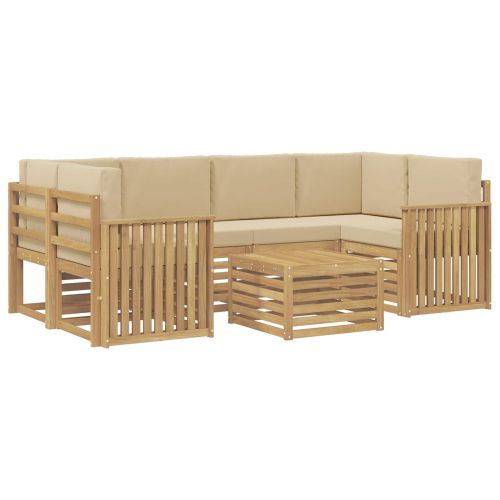 Комплект дивани за открито 7 pcs Бяло и Бежово Полиестер