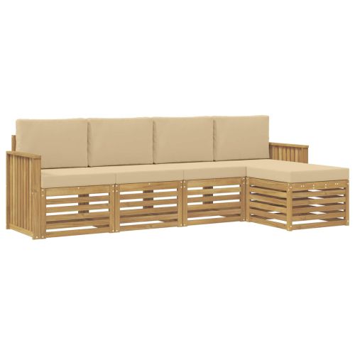 Комплект дивани за открито 5 pcs Бяло и Бежово