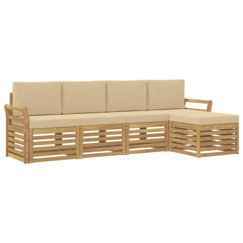 Комплект дивани за открито 5 pcs Бяло и Бежово
