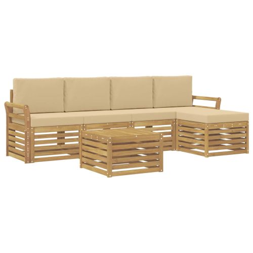 Комплект дивани за открито 6 pcs Бяло и Бежово 59 x 59 x 37 см