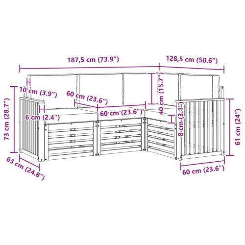 Комплекти дивани 4 pcs Бяло и Бежово 187,5 x 128,5 x 73 см