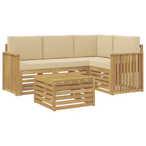 Комплект дивани за открито 5 pcs Бяло и Бежово 59 x 59 x 37 см