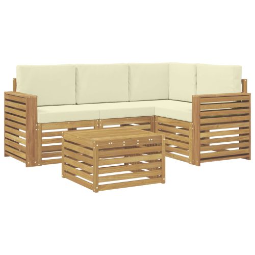 Комплект дивани за открито 5 pcs Бяло и кремаво 59 x 59 x 37 см