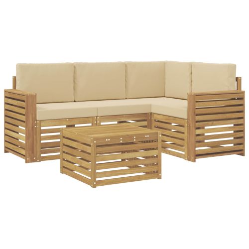 Комплект дивани за открито 5 pcs Бяло и Бежово 59 x 59 x 37 см