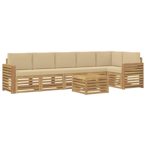 Комплект дивани за открито 7 pcs Бяло и Бежово 59 x 59 x 37 см