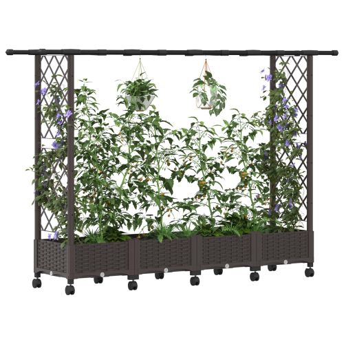 Повдигнато легло с решетка и покривка Кафяво 203 x 40 x 127 см