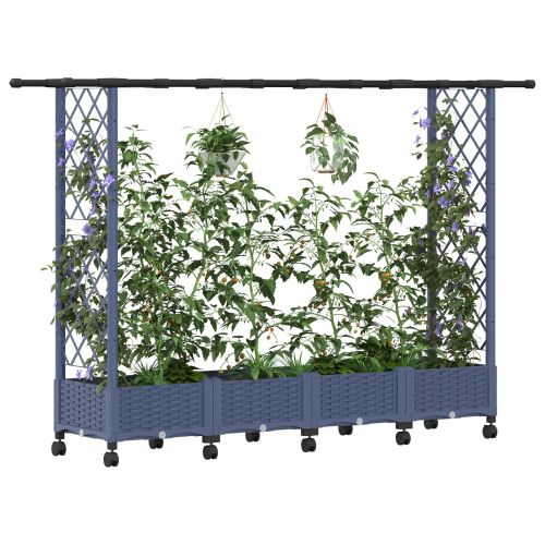 Повдигнато легло с решетка и покривка Сиво 203 x 40 x 127 см ПП