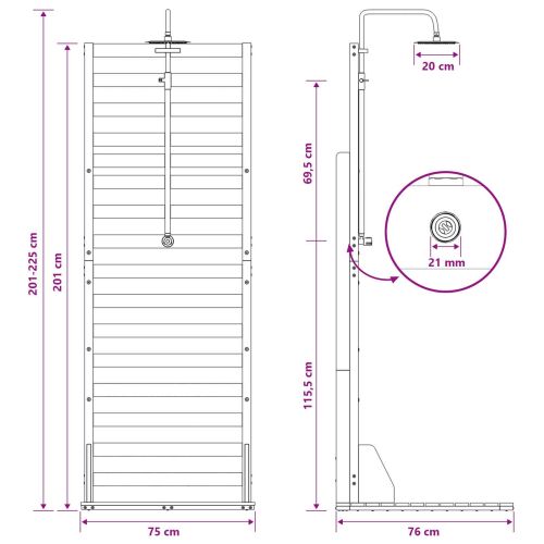 Външен душ 225 cm Натурално