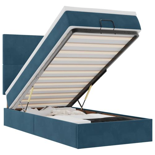 Османска легло с матраци и LED, тъмносиньо, 80x200 см, кадифе