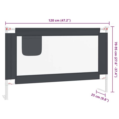 Ограничител за бебешко легло, тъмносив, 120x25 см, плат