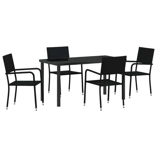 Комплект за хранене в градината 5 pcs Черно полиратан