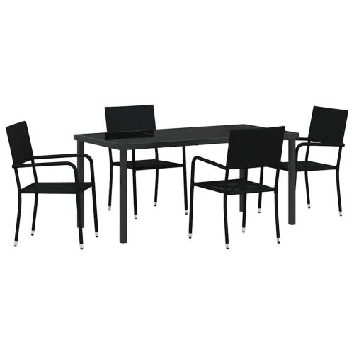 Комплект за хранене в градината 5 pcs Черно полиратан