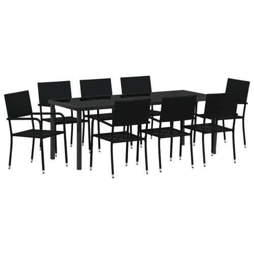 Комплект за хранене в градината 9 pcs Черно полиратан