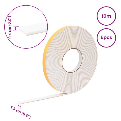 Самоотлепваща се пяна лента 5 pcs Бяло 15mm x 10m CR пяна
