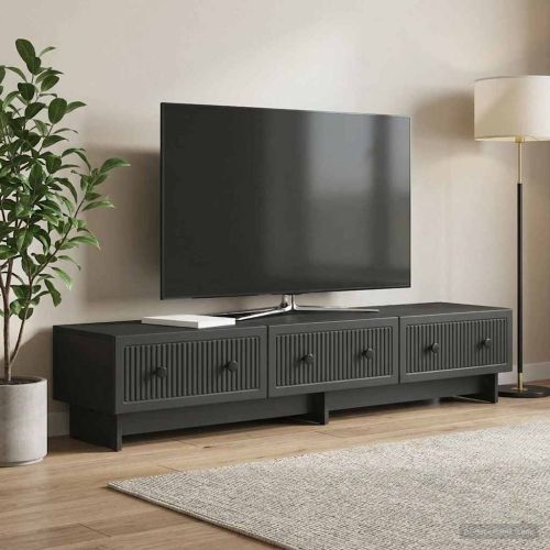 ТВ шкаф с чекмедже Черно 147 x 34,5 x 30 см Инженерна дървесина