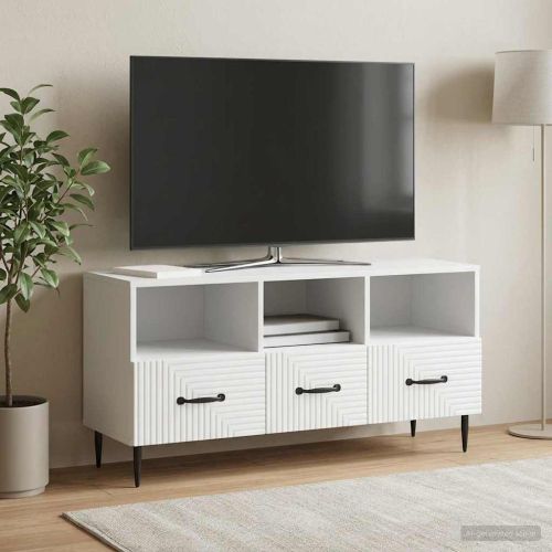 ТВ шкаф с чекмедже Бяло 102 x 34,5 x 50 см Инженерна дървесина