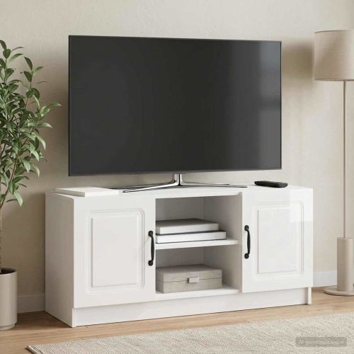 ТВ шкаф Бял гланц 102 x 34,5 x 47 см Инженерна дървесина