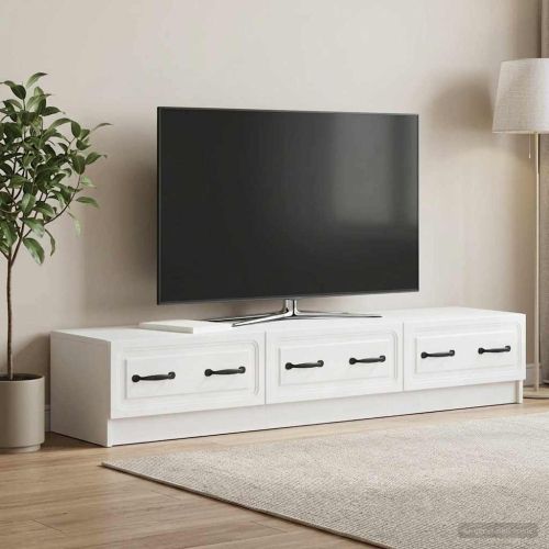 ТВ шкаф Бял гланц 147 x 34,5 x 27 см Инженерна дървесина