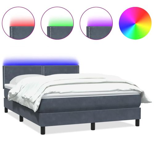 Боксспринг легло с матрак и LED, тъмносиво, 160x210 см, кадифе