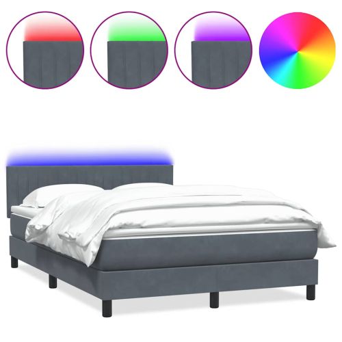 Боксспринг легло с матрак и LED, тъмносиво, 160x210 см, кадифе