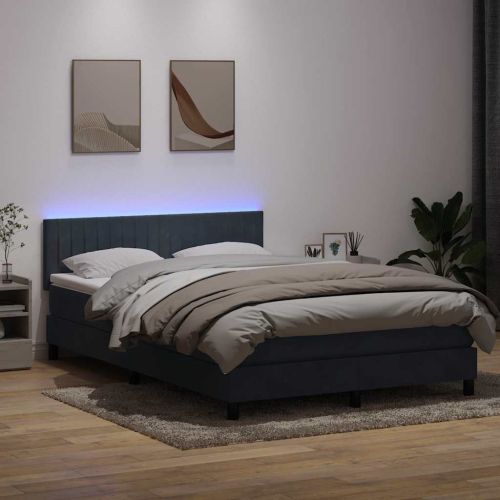 Боксспринг легло с матрак и LED, тъмносиво, 160x210 см, кадифе
