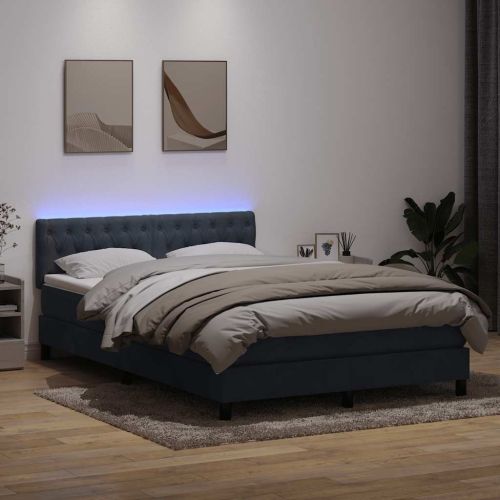 Боксспринг легло с матрак и LED, тъмносиво, 160x210 см, кадифе