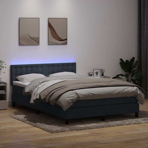 Боксспринг легло с матрак и LED, тъмносиво, 160x210 см, кадифе