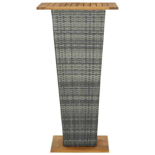 Бар маса, сива, 60x60x110 см, полиратан и акациево дърво масив