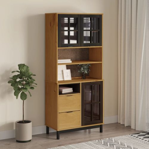 Висок шкаф със стъклени врати FLAM 80x40x180 см бор масив