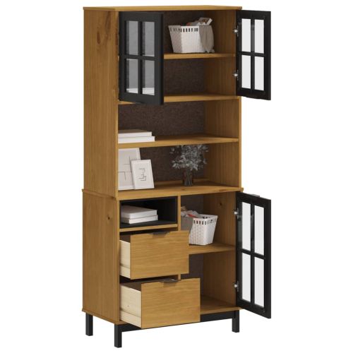 Висок шкаф със стъклени врати FLAM 80x40x180 см бор масив