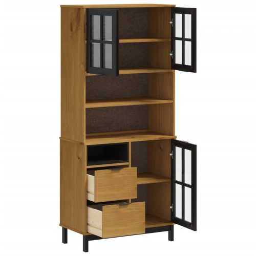 Висок шкаф със стъклени врати FLAM 80x40x180 см бор масив