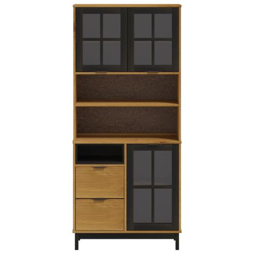 Висок шкаф със стъклени врати FLAM 80x40x180 см бор масив