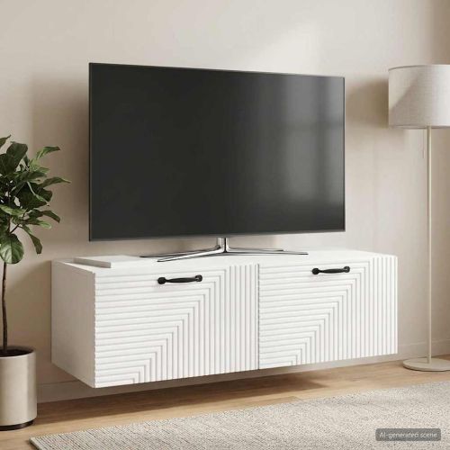 Стенно монтиран ТВ шкаф Бял гланц 98 x 41 x 30 см